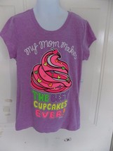 JUSTICE  My Mom Makes Cupcakes Purple Short Sleeve Shirt Size 8 Girl's EUC - £11.44 GBP