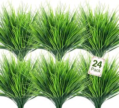 Ouddy Decor 24 Bundles Artificial Plants Outdoor Fake Wheat Grass Flowers, Green - £27.54 GBP