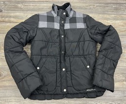 Eddie Bauer Puffer Jacket Coat Black/Gray Buffalo Plaid Women&#39;s Size Small - £18.63 GBP