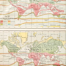 1920 World Map Annual Temperatures Heat Belts Isothermic Lines Vintage DWQ5 - $551.50 MXN