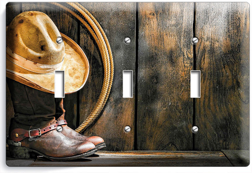 COWBOY BOOTS HAT LASSO RUSTIC COUNTRY 3 GANG LIGHT SWITCH WALL PLATES ROOM DECOR