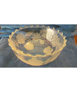 VINTAGE CRYSTAL GLASS BOWL, FLOWERS AND LEAVES WITH SCALLOPED EDGES - £157.53 GBP