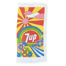 Vtg 1970&#39;s Peter Max 7 Up Beach Towel Sun Flowers Clouds Red Pink Blue 26&quot; x 52&quot; - £52.30 GBP