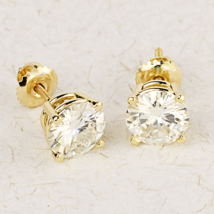 2.40 Tcw Round White Moissanite Solitaire Stud Earring In 14K Yellow Gold Plated - £92.30 GBP