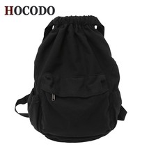 Canvas Drawstring College Backpack Fashion Anti-Theft Backpack Solid Color Stude - £40.58 GBP