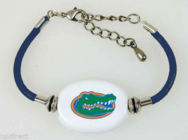 Fenton Collegiate Logo Leather Cord Bracelet Florida Gators Milk Glass NCAA Bead - $43.54