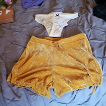 NWT LOT Foverever 21 Velvet Shorts w/ Bikini Panties Set Yellow Cream Gold S Med - £12.03 GBP