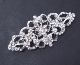 1pc Bridal Clear White Rhinestone Brooch Pin, 2 Hook for Pendant 4&quot;/10cm L B340 - £7.18 GBP