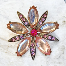 Beautiful Vintage Pink Rhinestone Flower Brooch Pin Oxidized Silver Tone... - £9.07 GBP