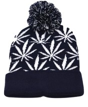 Weed 420 Knit Pom Pom Winter Beanie Blue &amp; White Hat One Size Fits Most  - £13.90 GBP