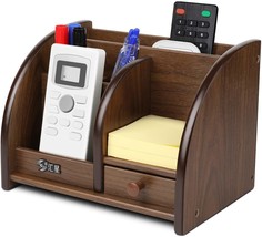 The Flexzion Wooden Remote Control Holder Caddy Desktop Organizer With Drawers - £34.27 GBP