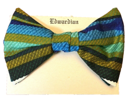 Vtg Retro 60s 70s Bow Tie Wide Royal Necktie Prom Green Stripe Clip On  ... - $43.56