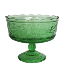 Vtg EO Brody green glass pedestal compote dish stippled floral pattern - £15.97 GBP