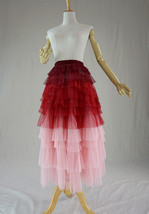 Red Pink Tiered Long Tulle Skirt Outfit Women Plus Size Layered Tulle Skirt image 1
