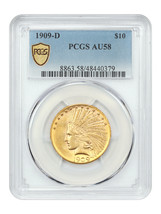 1909-D $10 Pcgs AU58 - £1,482.19 GBP