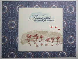 Stampin up! Handmade card Cream Gold Navy Blue Thank you Birds w/envelope - £4.89 GBP