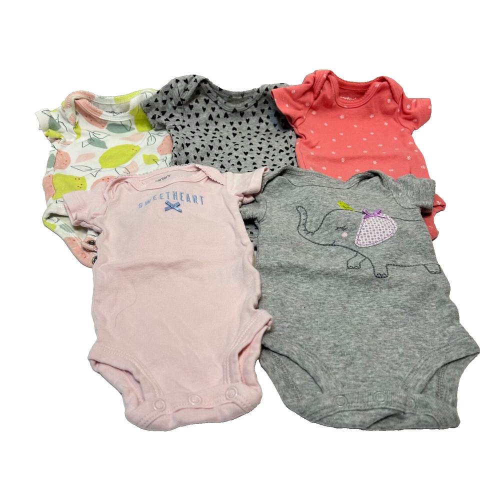 Primary image for Mixed Lot of 5 Newborn Girls One Piece Short Sleeve One Piece Carters