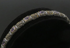 925 Sterling Silver - Vintage Amethyst Two Tone Swirl Chain Bracelet - BT8484 - £93.82 GBP