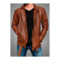 Mens Brown Leather Jacket Biker Men Moto Leather Jacket Size S M L XL 2X... - £85.28 GBP+