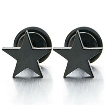 Pair Stainless Steel Black Plain Flat Star Stud Earrings for Man Boys Women, Scr - £26.87 GBP