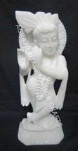 12&quot; White Marble Krishna Hindu Religious Statue Handmade Work Temple Decor E915 - £266.60 GBP
