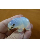 Y-BEA-BF-573 white Opalite BEAR with Fish gemstone carving FIGURINE I lo... - $19.99
