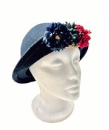 Vintage 1950&#39;s Womens Black Wool Bowler Hat With Grosgrain Ribbon Band &amp;... - $30.09 CAD