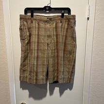 Tommy Bahama Shorts Men’s 33 Tan Rust Brown Plaid Cotton Linen Casual Pr... - $21.78