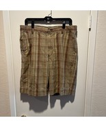 Tommy Bahama Shorts Men’s 33 Tan Rust Brown Plaid Cotton Linen Casual Pr... - $21.78