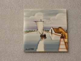 Aleluia Aveiro Portugal Tile Hand-Painted Ceramic Porcelain Sail Boats Pier - £11.74 GBP