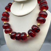 Vintage Amber Lucite Rondelle Choker Necklace, Chunky Statement Strand with Step - £47.94 GBP