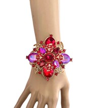 3.25&quot; Wide Statement Chunky Party Hinged Bracelet Iridescent Fuchsia Crystals - £23.44 GBP