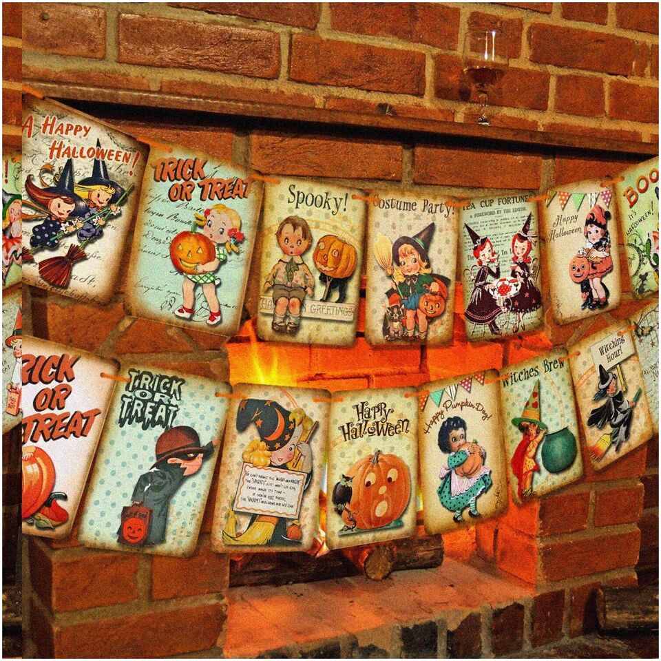 Pumpkin Patch Party Banner - Vintage Style Trick or Treat Decorations fo... - $18.80