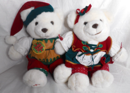 1995 Kmart Santa's Magical Toyshop White Plush Bears Mr & Mrs Christmas Set - $68.99