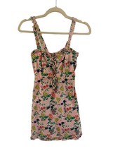 Urban Outfitters Womens Mini Dress Robin Lace Up Ruffles Pink Fruit Sz Xs - £15.28 GBP