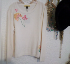 St. John Embroidered Floral Crew Neck Knit Sweater Top NWT$830 Size XL - £138.52 GBP