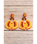 Yellow Halloween Turkey Beaded Drop Earrings - $7.64 CAD