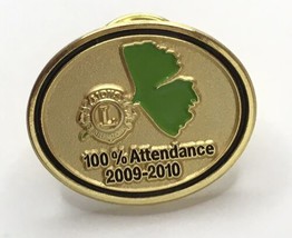 Lions Club 100% Attendance 2009- 2010 Enamel Lapel Gold Tone Green Black - $9.00