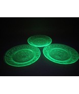 3 Vintage US Glass Uranium Depression Glass 6” Bread &amp; Butter Plate with... - $27.73 CAD