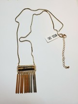 Ballet Jewelry Co Women&#39;s Gold Tone Fringe Necklace Brown Bar W Rhinestones New - £21.34 GBP