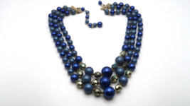 Vintage Multistrand 1950s Blue Necklace Missing Hook Clasp Piece 15&quot; -17... - $9.50
