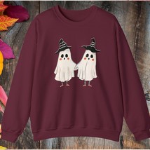 Friendly GHOSTS HOLDING HANDS Halloween Crewneck Sweatshirt | Costume Pa... - £32.05 GBP