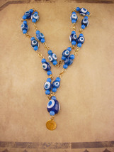 Vintage glass Talisman Necklace / Evil eye glass beads - folk art jewelry - heal - £91.92 GBP