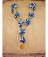 Vintage glass Talisman Necklace / Evil eye glass beads - folk art jewelr... - £91.81 GBP