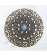 Large Silver-tone Ancient Style Faux Turquoise Belt Buckle 1970s vintage - £11.95 GBP
