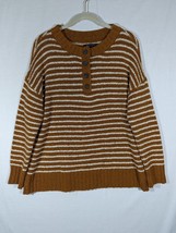 American Eagle Women Henley Sweater Small Striped Rust Brown Button Knit Top - $10.39