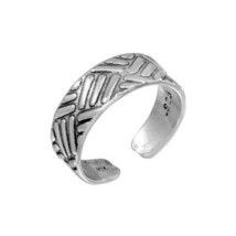 925 Sterling Silver Basket Weave Pattern Adjustable Toe Ring / Finger Ring - £12.74 GBP