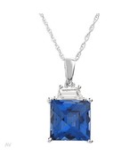  SAPPHIRE 10K WHITE GOLD CREATED NECKLACE - £73.54 GBP