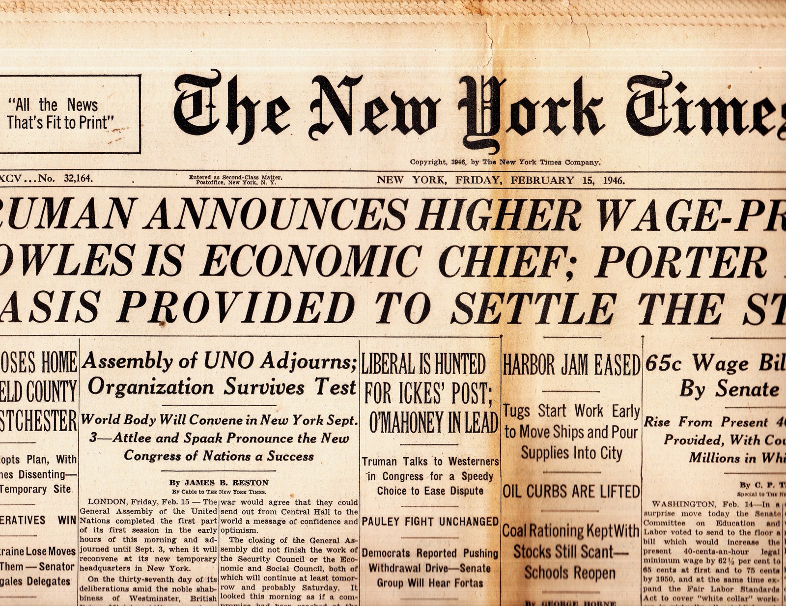 New York Times, Newspaper February 15, 1945 - $5.80