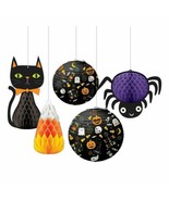 Hanging Halloween Bouquet 5 Pc Lanterns Spider Cat Candy Corn - £14.32 GBP